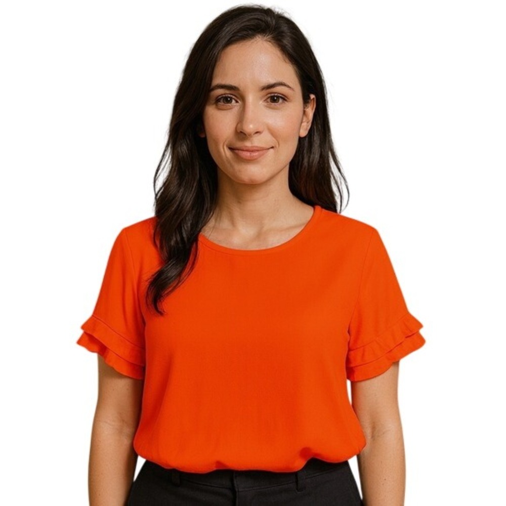 Ann Taylor Factory Blouse Womens Ruffle Sleeve Workwear Modern Classic‎ Chic